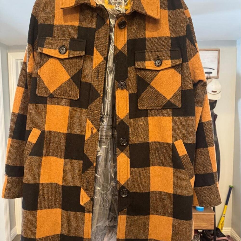 Sam Edelman Orange and black plaid coat
